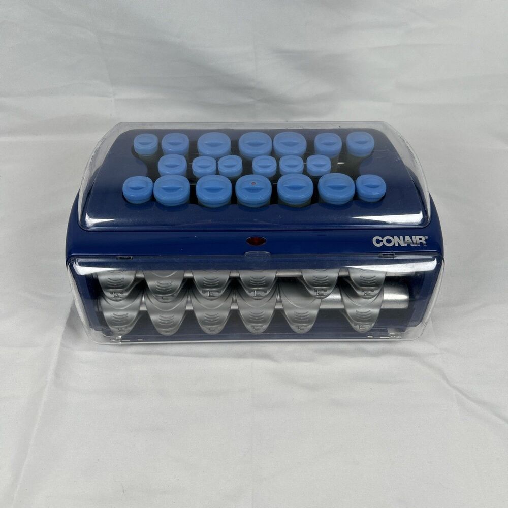 Conair 20 Flocked Hot Roller Curler Set With Clips Blue Grey HS32R Tested